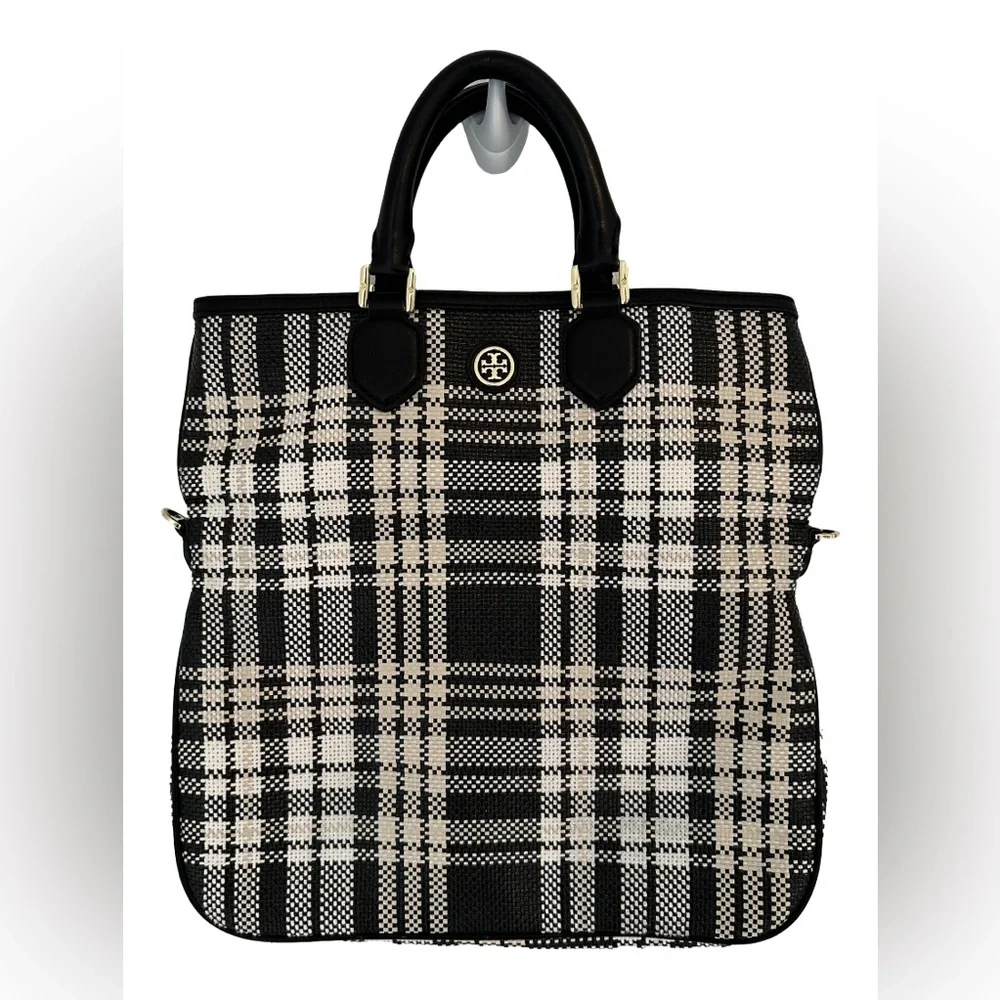 Tory Burch Woven Robinson Foldover Messenger in Black and White Plaid